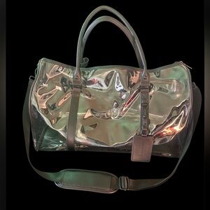 Clear plastic black trim duffle Bag shoulder strap carry on